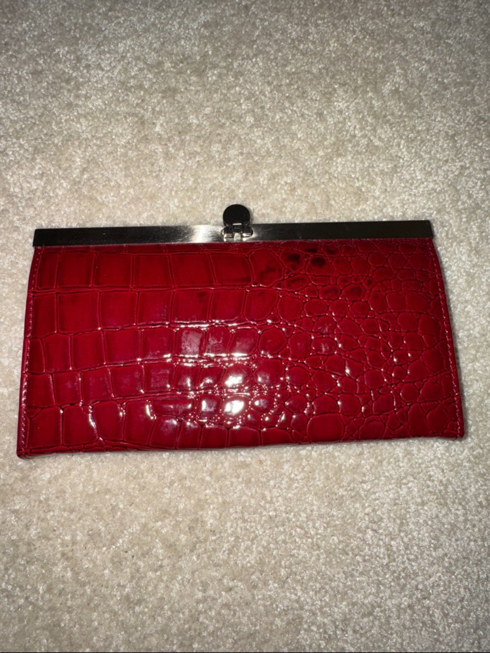 Cherry Red Croc-Embossed Clutch Wallet